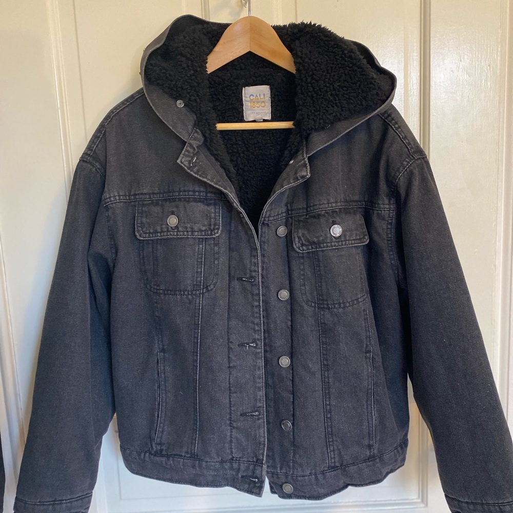durable, *cozy * chic, Casual Black lined-Denim Bomber Jacket